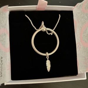 Pandora necklace with pendant and feather charm